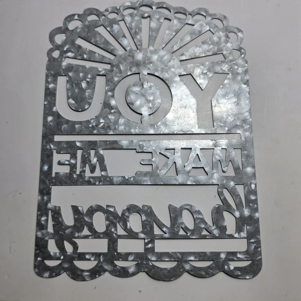 Galvanized Metal You Make Me Happy Wall Art Sign Scalloped Industrial Farmhouse